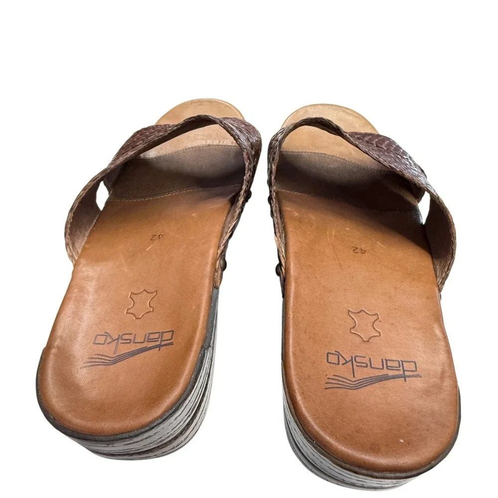 Dansko Mila Sandals Womens 42 11.5-12 Brown Woven Leather Slide Wedge Boho